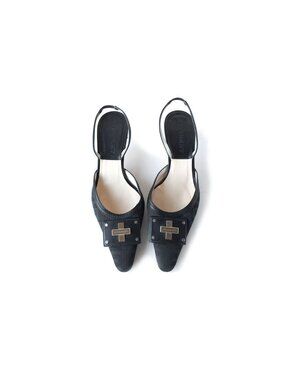Y2K GIVENCHY Shoes Womens Black Slingback Kitten Heels Size 6.5
